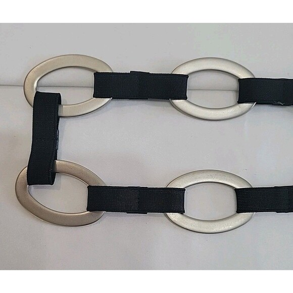 Vintage Sandy Duftler Black Patent Leather & Silver Oval Link Belt Size Sm main image 12